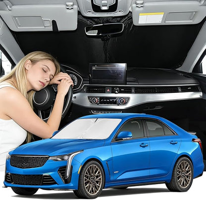 Windshield Sunshade for Cadillac CT5 2020-2026 Sun Shade Windshield Upgrade 4 Layers Blocks UV Rays Custom Fit CT5 Car Window Shades Front Windshield Keep Cool Foldable Car Accessories