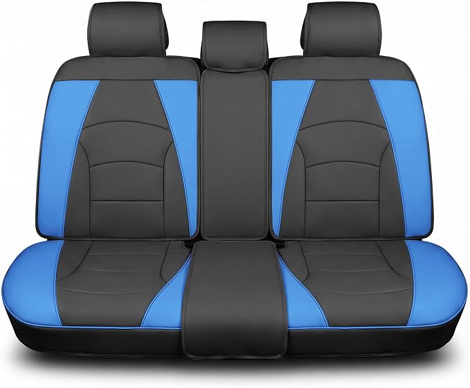 FH Group Car Seat Cover for Back Seat Blue Black Faux Leather - Universal Fit, Rear Seat Covers for Cars with Rear Split Bench, Car Seat Cushions, Car Interior Accessories for SUV, Sedan, Van