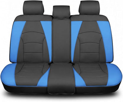 FH Group Car Seat Cover for Back Seat Blue Black Faux Leather - Universal Fit, Rear Seat Covers for Cars with Rear Split Bench, Car Seat Cushions, Car Interior Accessories for SUV, Sedan, Van