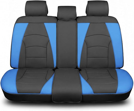 FH Group Car Seat Cover for Back Seat Blue Black Faux Leather - Universal Fit, Rear Seat Covers for Cars with Rear Split Bench, Car Seat Cushions, Car Interior Accessories for SUV, Sedan, Van