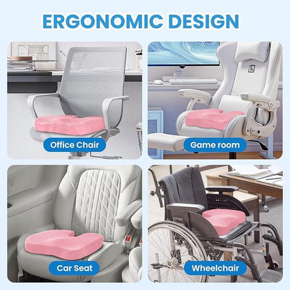 TushGuard Office/Car Seat Cushion, Non-Slip Sciatica & Back Coccyx Tailbone Pain Relief Chair Pad, Memory Foam Butt Pillow for Computer Desk, Wheelchair, Driving (Pink, XX-Large)