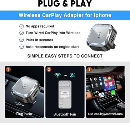 Wireless CarPlay Adapter for iPhone (2026 Upgraded), Mini Plug & Play for Cars with Factory Wired Apple CarPlay, Fast & Stable Connection, Easy Setup, Wide Vehicle Compatibility USB & USB C (Black)