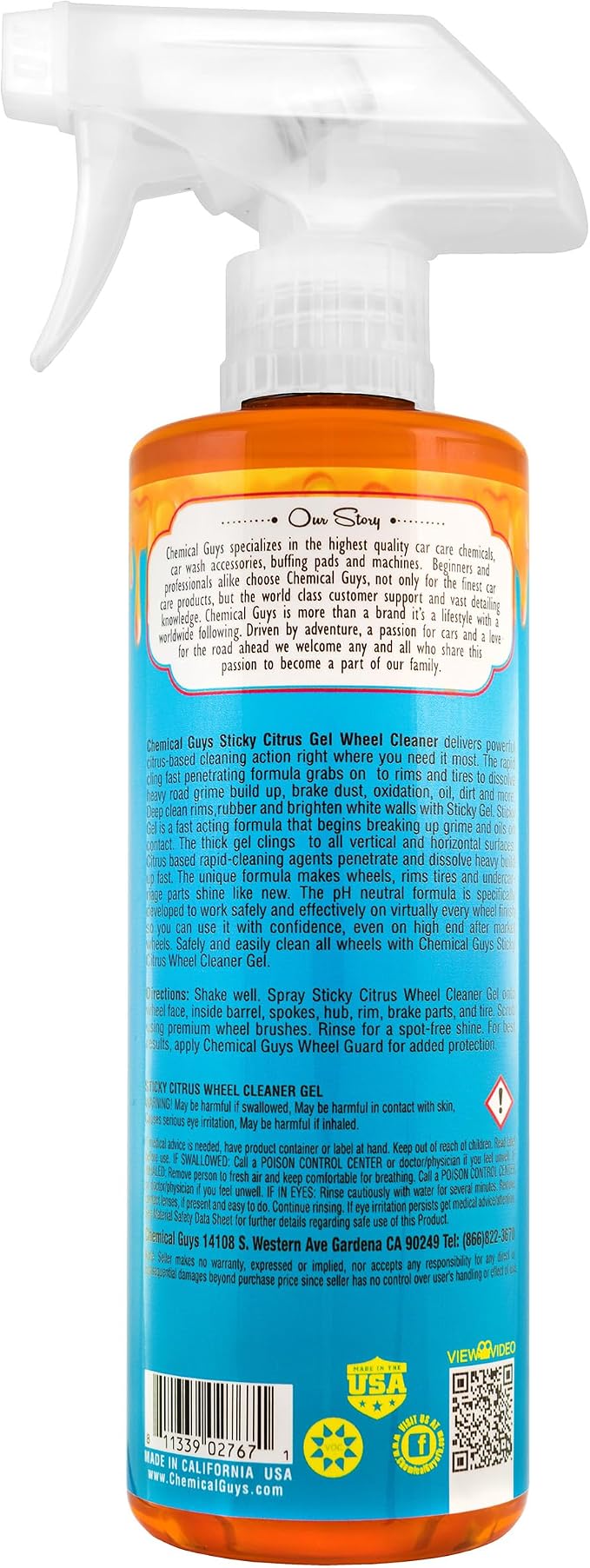 Chemical Guys CLD10516 Sticky Citrus Wheel Cleaner Gel, (Safe For All Wheel Types) Works on Cars, Trucks, SUVs, Motorcycles, RVs & More, 16 fl oz