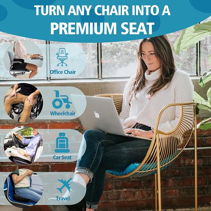 Seat Cushion, 1.8" Double Thick Cooling Egg Gel Seat Cushions for Long Sitting, Strong Support, Sciatica & Back Pain Relief, Breathable Cool Suitable as Office Chair, Car Seat, Wheelchair Cushion
