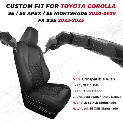 FREESOO for Toyota Corolla Seat Covers 2020-2026 SE/SE Apex Nightshade & 2023-2025 XSE & 2025 FX, Custom Car Seat Covers, Leather Car Seat Cover, Waterproof Seat Covers for Cars, Black Full Set