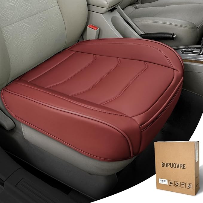 BOPUOVRE Car Seat Cover for Luxury & Comfort - PU Leather, Anti-Slip, Full Wrap Protection with Storage Pocket for Bottom Cushion - Universal Fit for 95% of Vehicles (Dull-red,1 Piece)