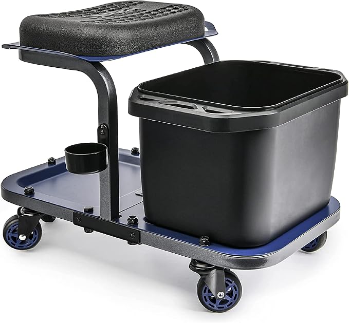 URBANTRANSIT Rolling Car Wash Stool with Bucket - Save Your Back, an Ideal Caddy Cart for Car Detailing, Cleaning, Painting and Gardening - 350 Lb Capacity with Easy-Glide Wheels and Removable Seat