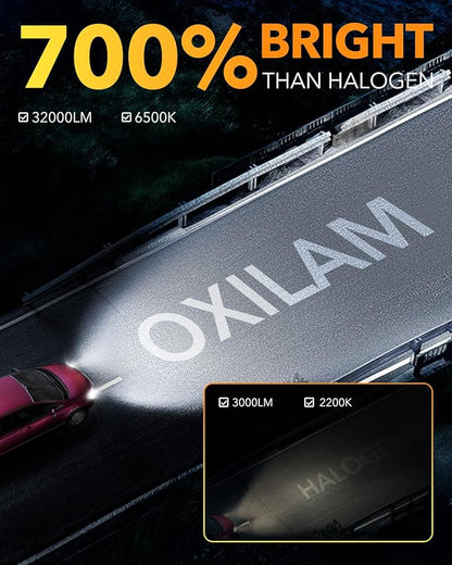OXILAM H4 9003 LED Bulbs, 700% Brighter, 32000LM Brighter Ultra-Bright, 1:1 Halogen Size, Plug N Play, Error Free No Flicker, No Adapter Required, Non-polarity, Pack of 2