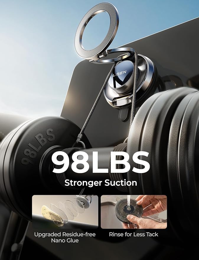 LISEN Suction Phone Mount for Vacuum [All-Metal & Nano Gel 98+LBS Suction] 360 Adjustable Vacuum Magnetic Phone Holder for Car, for Magsafe Car Mount for iPhone 17 Pro Max 16 15 14 13 12 &Dash Covers | Car Mount for iPhone [All Aero Metal] Phone Mount ...