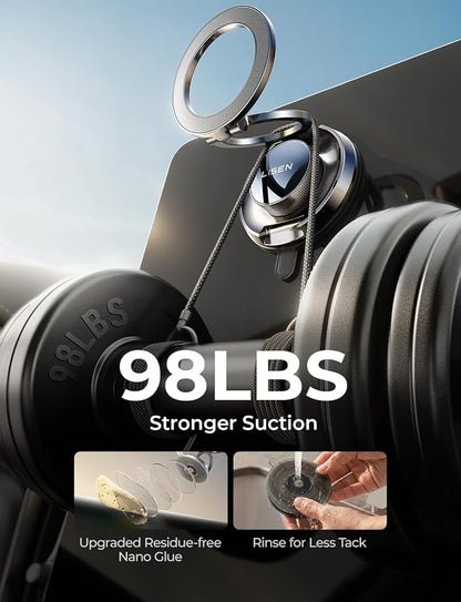 LISEN Suction Phone Mount for Vacuum [All-Metal & Nano Gel 98+LBS Suction] 360 Adjustable Vacuum Magnetic Phone Holder for Car, for Magsafe Car Mount for iPhone 17 Pro Max 16 15 14 13 12 &Dash Covers | Car Mount for iPhone [All Aero Metal] Phone Mount ...