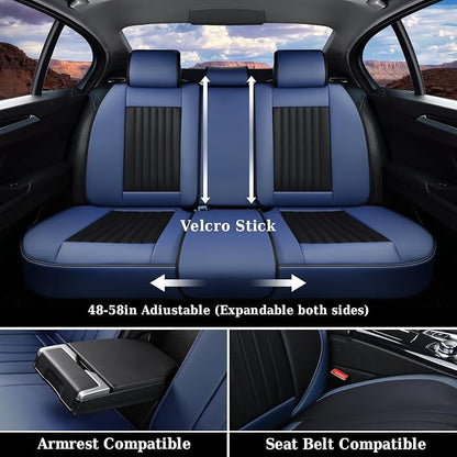 Coverado Car Seat Covers Full Set, Car Seat Protector Car Seat Cushion, Nappa Leather Seat Covers for Cars, Front and Back Seat Protectors Cushions Universal Fit for Most Cars Vehicles(Blue&Black)