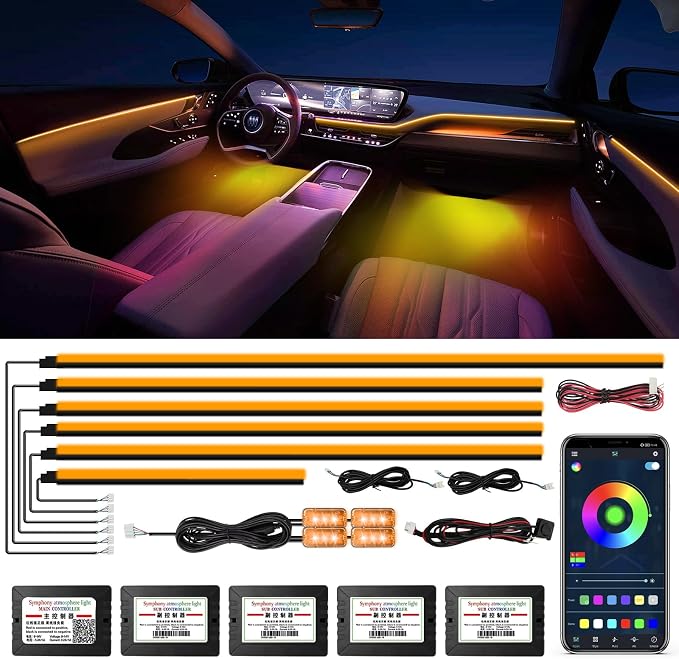Acrylic Interior Car Lights, WEBUPAR Car Accessories 10 in 1 Car LED Strip Lights with APP Control, 175 inches 593 LEDs Fiber Optic Lights, RGB Neon Light Kits