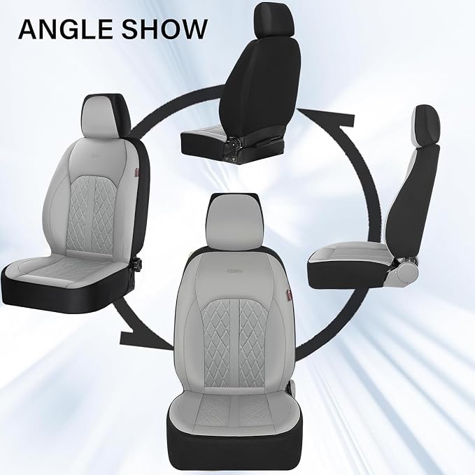 Coverado Universal Leather Seat Covers Front Seats, 2-Pack Seat Covers for SUV, Pickup Truck, Sedan, Automotive Vehicle Interior, Waterproof and Durable All Weather Protector，Gray