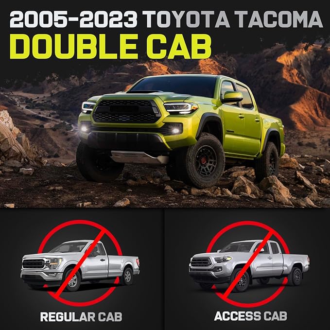 BINARY STAR Running Boards Compatible with 2005-2023 Toyota Tacoma Double Cab, Double Cab Tacoma Side Steps with Bed & Center Access, 6-Inch Carbon Steel Steps