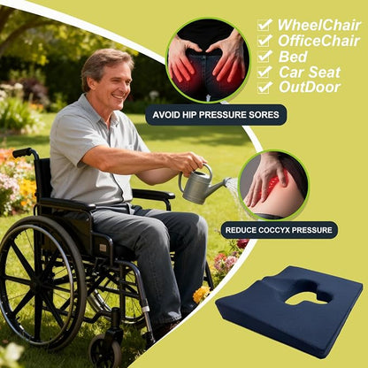 Gel Wheelchair Seat Cushion,Bed Sore Cushions for Butt,hemorrhoid pillow for Chair,Pressure Sore cushion,Memory Foam Butt Pillow,Sciatica,Coccyx,Pressure Ulcer Pain Relief,Washable Cover(Blue)