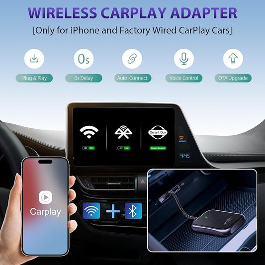 Wireless Carplay Adapter, 2025 Upgrade Converts Wired to Wireless Adapter for iPhone, Auto Connect Dongle for Apple Car Play, Bluetooth No Delay Control for Cars from 2016 and iOS 10+, Black