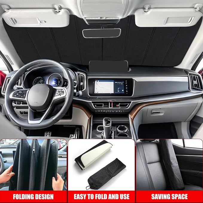 Windshield Sun Shade for Ford F150 2015-2026, Front Window Visor Accessories, Folding Design Blocks Heat & UV Rays Maintain Cool Interior and Save Space