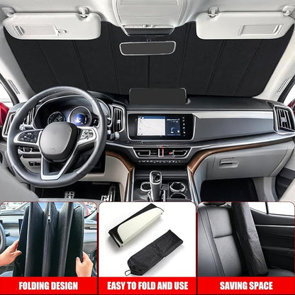 Windshield Sun Shade for Toyota Land Cruiser 2024-2025 2026, Front Window Visor Accessories, Folding Design Blocks Heat & UV Rays Maintain Cool Interior and Save Space