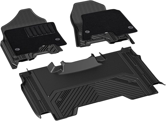 3W Floor Liner & Carpet Top Bundle for 2019-2024 Dodge Ram 1500 Crew Cab (New Body/Without Storage) All-Weather 1st & 2nd Row TPE Mats Set, Not for Classic Models