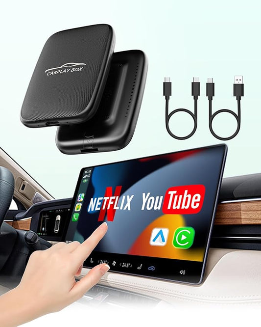 5-in-1 Wireless Android Auto & Carplay Adapter, Wireless CarPlay Adapter Support Netflix/YouTube/TF, USB-A/USB-C Cables, Convert Wired to Wireles Apple Dongle, Magic Video Box Car Play for iPhone
