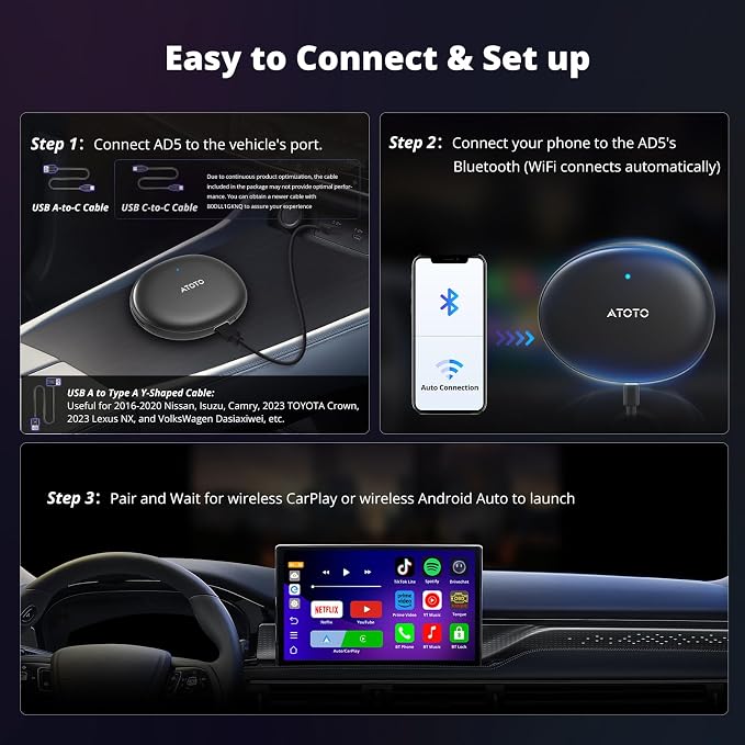 Wireless Carplay Adapter with Dual WiFi,2 in 1 CarPlay and Android Auto Wireless Adapter Support 256 GB TF Card，Smart AI Dongle Power by ChatGPT,2G+16G,AD5A,Dark Black