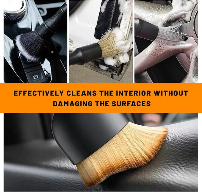 5PCS Car Detailing Brush Kit, Auto Cleaning Kit Includes 2 Vent Cleaners & 3 Ultra Soft No Scratch Boar Hair Brushes, Multi-Use Interior & Exterior Detailing Brush for Most Cars (Style A)