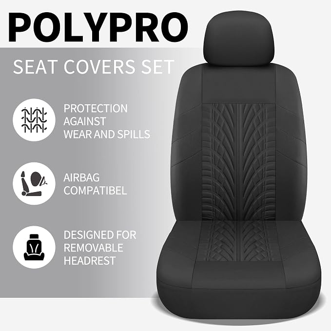VarCozy Car Seat Covers Full Set, Front & Split Rear Bench for Car, Universal Cloth SUV, Sedan, Van, Automotive Interior Covers, Airbag Compatible