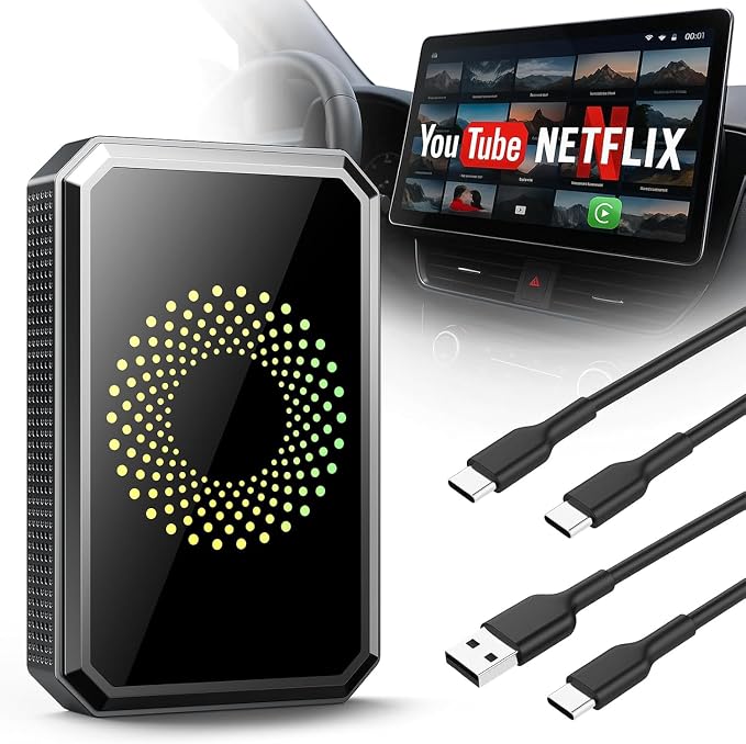 Wireless CarPlay Adapter Magic Video Box | 3-in-1 Stream Netflix YouTube TikTok with USB Drive for Wired CarPlay & Android Auto Cars