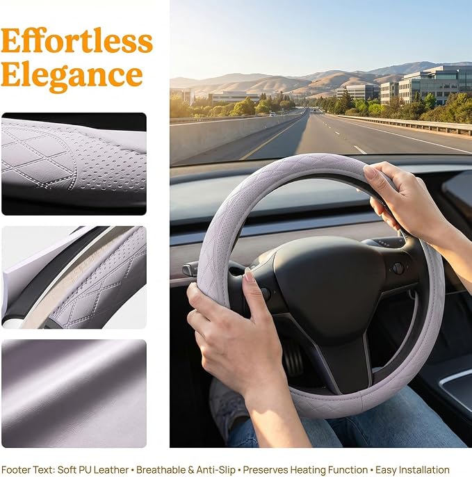Zpana Car Steering Wheel Cover, 14.5-15" Breathable Soft Leather Vehicle Steering Wheel Protector with Anti-Slip Lining, Comfortable Auto Interior Decoration Accessories, Universal Fit (Purple)