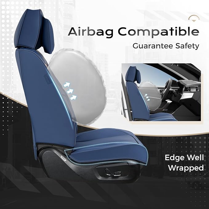Coverado Seat Covers, Car Seat Covers Front Seats, Car Seat Cover, Car Seat Protector Waterproof, Seat Cushion Nappa Leather with Head Pillow, Carseat Cover Universal Fit for Most Cars (Blue)