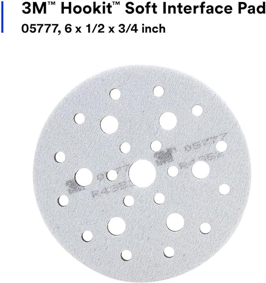 3M Hookit Soft Interface Pad, 05777, 6 in x 1/2 in x 3/4 in, Foam, Hole Pattern, Finer Finish for Auto Body Sanding Applications, 1 Pad