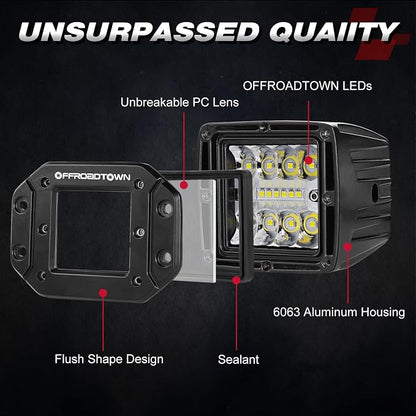 OFFROADTOWN Flush Mount LED Pods, 2pcs 5'' 78W Driving Light Work Lights Flush LED Light Bar Super Bright Fog Off Road Lights for Truck UTV ATV SUV Boat 4x4 Car