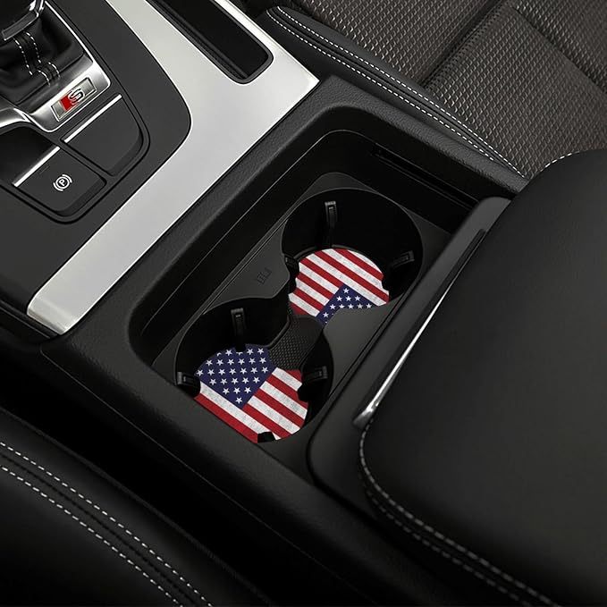 American Flag Steering Wheel Cover + 2 Pieces USA Car Coasters | Anti-Slip Breathable Universal for 14.5-15.5 Inch Car Suitable for Men Women