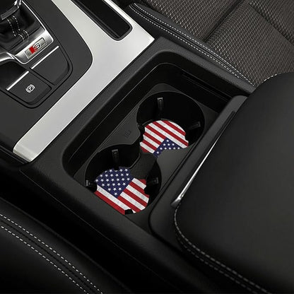 American Flag Steering Wheel Cover + 2 Pieces USA Car Coasters | Anti-Slip Breathable Universal for 14.5-15.5 Inch Car Suitable for Men Women