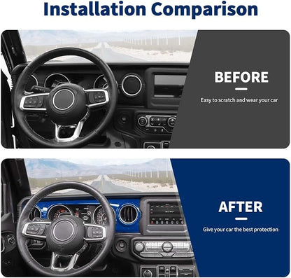 for JL Dashboard Decorative Panel Cover, Center Console Trim Cover Kit Compatible with 2018-2023 Jeep Wrangler JL JLU & Jeep Gladiator JT(Blue)