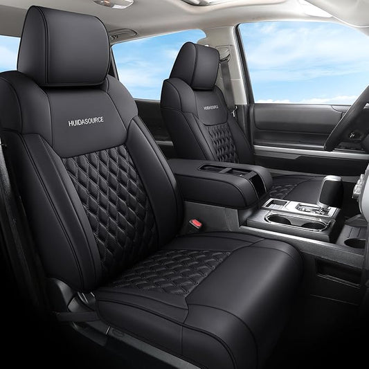 Huidasource Dodge Ram Seat Covers Full Set, Full Coverage Waterproof Leather Truck Seat Cushion Protector Custom Fit for 2009-2018 Ram 1500, 2010-2025 2500/3500 Crew Mega Cab(Full Set/Black)