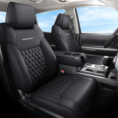 Huidasource Car Seat Covers for Dodge Ram, Front & Rear Full Set Waterproof Leather Pickup Truck Seat Cushion Protector Custom Fit for 2019-2025 RAM 1500 2500 3500 Crew/Mega Cab(Full Set/Black)