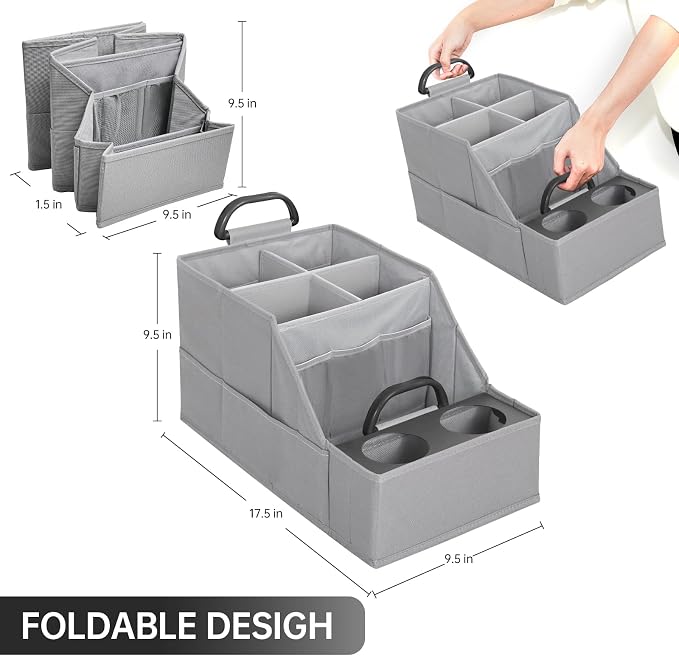 MULISOFT Car Seat Organizer- Backseat Car Organizer with 12 Storages Compartments and 2 Cup Holders, Organizers and Storage, Front Seat for Travel Kids,Pure Gray