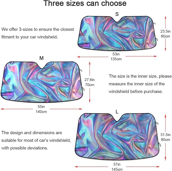 Metallic Liquid Painting Rainbow Windshield Sun Shade for Car Auto SUV Truck Foldable Front Window Sunshade Sun Visor Protector Block UV Rays Reflect Heat, 55" x 28"