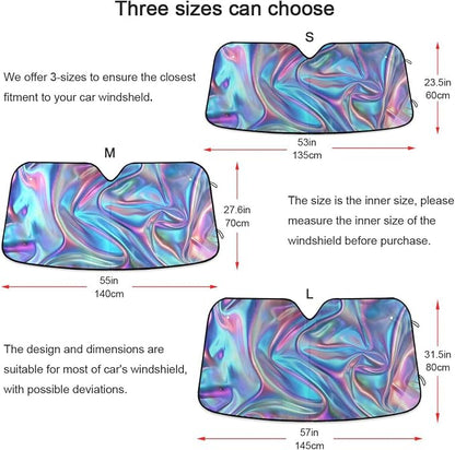 Metallic Liquid Painting Rainbow Windshield Sun Shade for Car Auto SUV Truck Foldable Front Window Sunshade Sun Visor Protector Block UV Rays Reflect Heat, 55" x 28"
