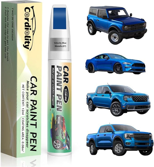 Car Touch Up Paint Velocity Blue Metallic(E7) for Ford, Color Accurate Car Scratch Repair Remover Pen Fix Auto Paint Chips and Nicks