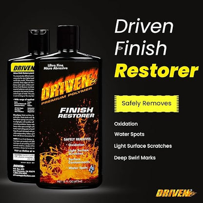 DRIVEN Finish Restorer for All Paint Types, Clear Coat, Fiberglass Gel Coat, Tire Rims & More - Safely Removes Medium to Heavy Oxidation, Water Spots, Light Surface Scratches - for Automobiles, Boats