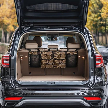 Duck Camo Hanging Car Organizer 4 Pockets Trunk Storage Organizer with Adjustable Straps Large Capacity Backseat Hanging Storage Bag Universal Fit for Cars SUV Sedans