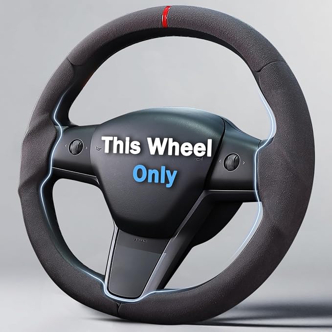 Steering Wheel Cover for 2017-2023 Tesla Model 3 2020-2024 Tesla Model Y, Suede Steering Wheel Cover for Tesla Model 3/Y Accessories, Black