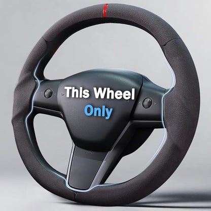 Steering Wheel Cover for 2017-2023 Tesla Model 3 2020-2024 Tesla Model Y, Suede Steering Wheel Cover for Tesla Model 3/Y Accessories, Black