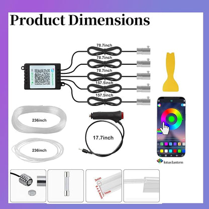 DIBMS APP Controlled 5-in-1 RGB 16 Million Color Options Interior Car LED Strip Lights, 236 inches Fiber Optic Ambient Lighting Kit with Music Mode, Universal Fit for Cars, Trucks, SUV Dashboard
