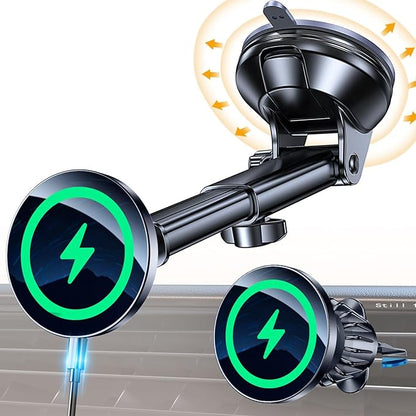 Coolpow for MagSafe Car Mount Charger【Ultra Magnet】Magnetic Phone Holders for Your Car Charger Magnetic Wireless Car Phone Holder Charger Car Accessories for Women Cell Phone Mount for iPhone 17 16 15