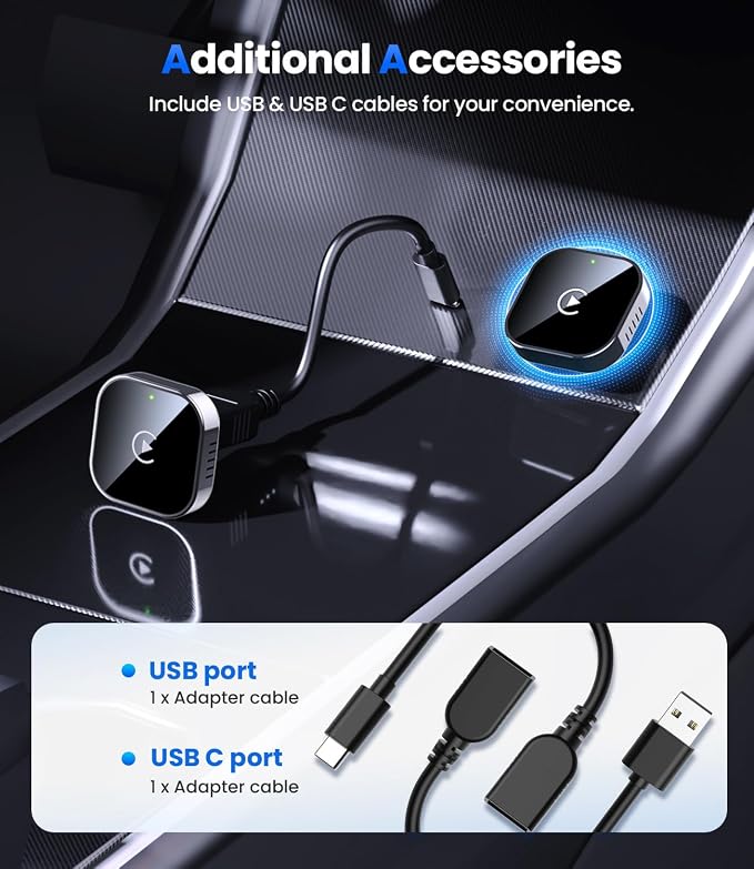 Teeran Wireless CarPlay Adapter for iPhone (2026 Upgraded), Mini Plug & Play for Cars with Factory Wired Apple CarPlay, Fast & Stable Connection, Easy Setup, Wide Vehicle Compatibility USB & USB C