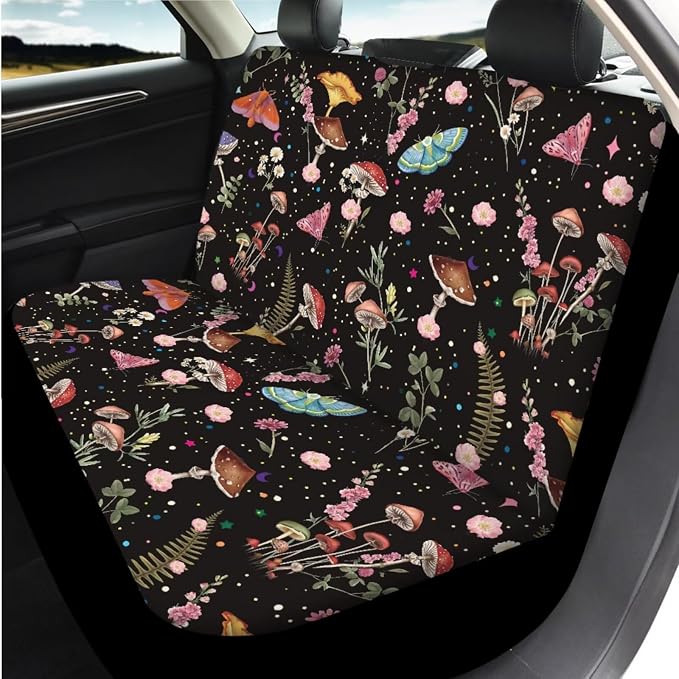 14 Pcs Mushroom Car Seat Cover Set for Women,Auto Steering Wheel Cover Armrest Cushion Protector Seat Belt Covers,Mushroom Butterfly Car Accessories Set Universal Fit Cars SUV Trucks