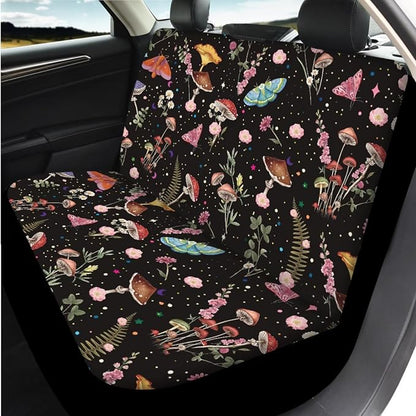 14 Pcs Mushroom Car Seat Cover Set for Women,Auto Steering Wheel Cover Armrest Cushion Protector Seat Belt Covers,Mushroom Butterfly Car Accessories Set Universal Fit Cars SUV Trucks